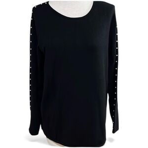 Soft surroundings sweater with pearl detailing on sleeves womens size PM